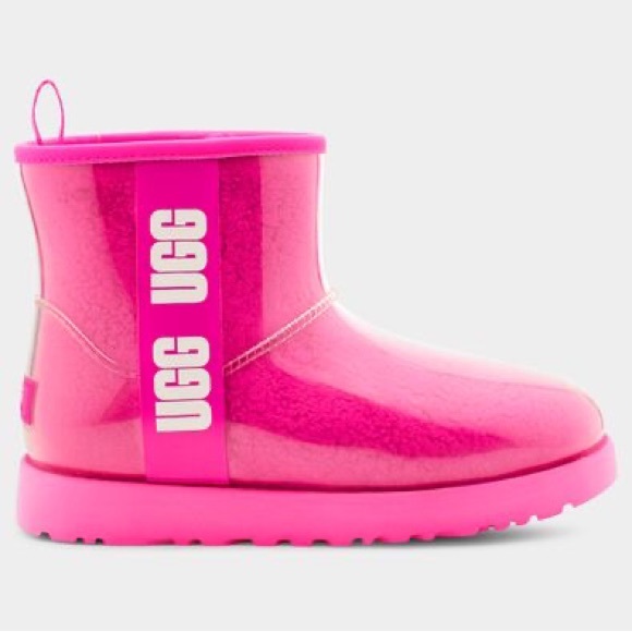 UGG CLASSIC MINI WATERPROOF CLEAR BOOT PINK BOOTS - Picture 2 of 5